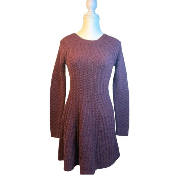 VTG Hollister Y2K Skater Sweater Dress Burgundy Merlot Wine Goth Preppy Midi S - Picture 1 of 4